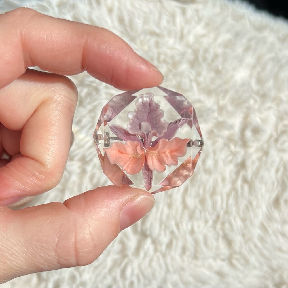 Faceted Lucite Orchid Brooch